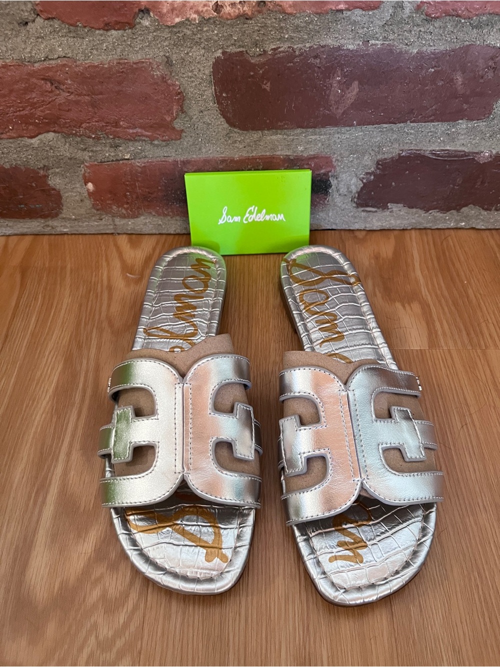 Sam Edelman Women’s Iridescent Metallic Slide Sandals - Silver